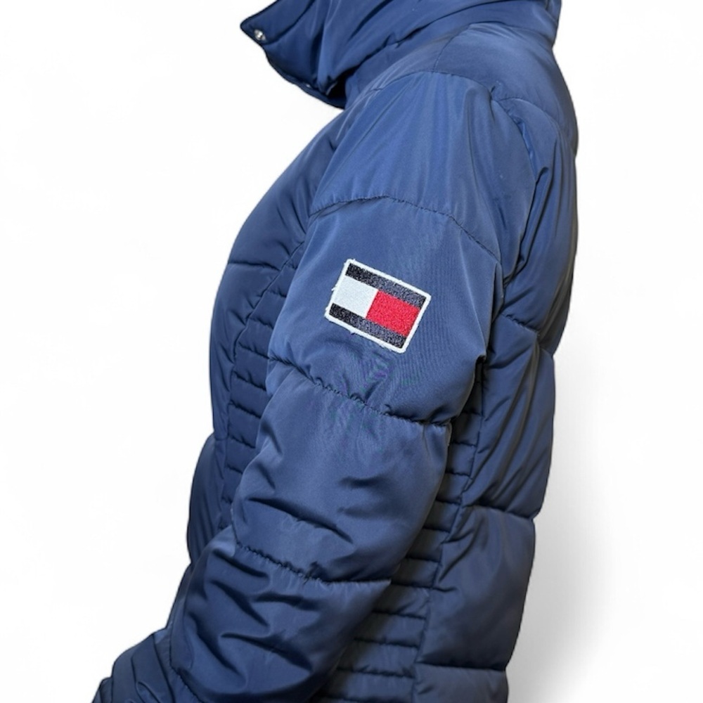 Tommy Hilfiger Navy Women's Extended Jacket Hem Hooded Puffer Coat Small - Picture 3 of 16